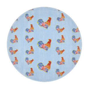 Planche À Découper Cockerel Rooster Rouge Drôle et Spots Bleus et Bla