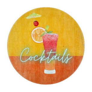 Planche À Découper Cocktails Tropicaux Néon & Aquarelle Colorée 