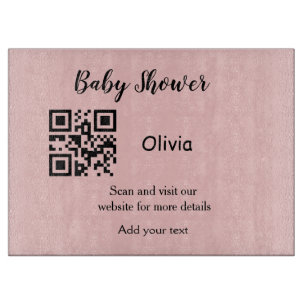Planche À Découper Code QR simple pour baby shower avec nom et texte