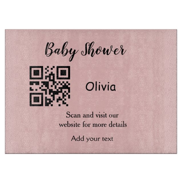 Planche À Découper Code QR simple pour baby shower avec nom et texte (Devant)