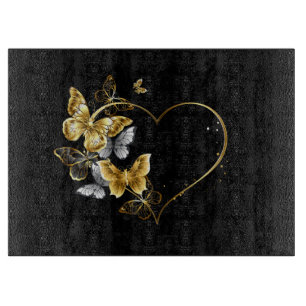 Planche À Découper Coeur aux papillons d'or