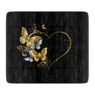 Planche À Découper Coeur aux papillons d'or