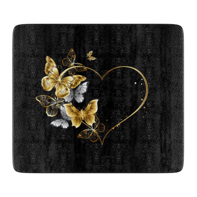Planche À Découper Coeur aux papillons d'or (Devant)