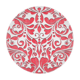 Planche À Découper Coeur Damas Rouge et Blanc de framboise Heart