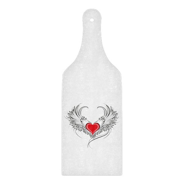 Planche À Découper Cœur d'ange rouge avec ailes (Devant)