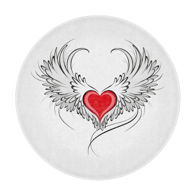Planche À Découper Cœur d'ange rouge avec des ailes (Devant)