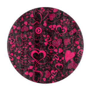 Planche À Découper Coeur Love Doodles Pink-Black-Round Cutboard