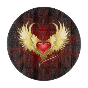 Planche À Découper Coeur rouge avec ailes d'or