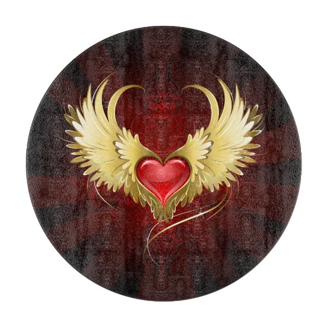 Planche À Découper Coeur rouge avec ailes d'or (Devant)