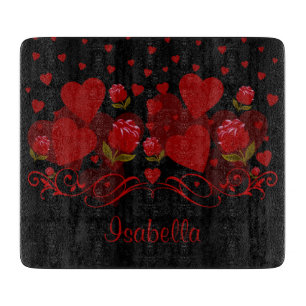 Planche À Découper Coeur rouge, roses rouges pour la Saint Valentin C