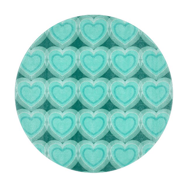 Planche À Découper Coeurs Abstraits modernes - Aqua et Turquoise (Devant)