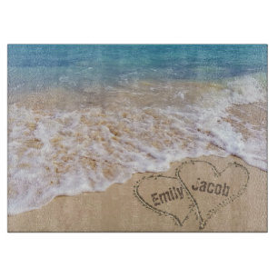 Planche À Découper Coeurs De Plage Dans Le Sable