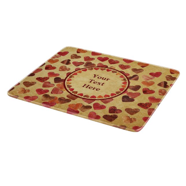Planche À Découper Coeurs Feuilles Automne Sur Vieux Papier (Coin)