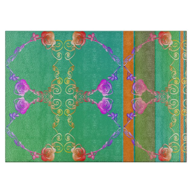 Planche À Découper Coeurs roses Apricot & Green Cutting Board (Devant)