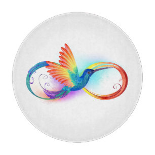 Planche À Découper Colibri arc-en-ciel avec symbole d'infini