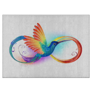 Planche À Découper Colibri arc-en-ciel avec symbole d'infini
