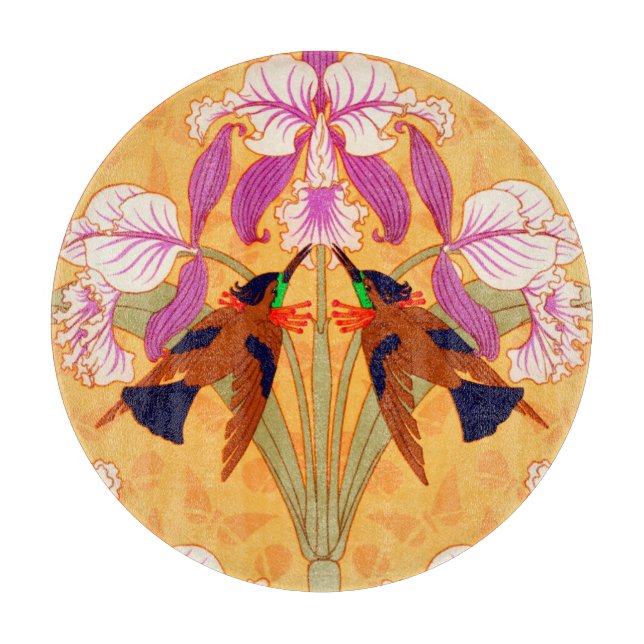 Planche À Découper Colibri Art nouveau et fleur d'orchidée (Devant)