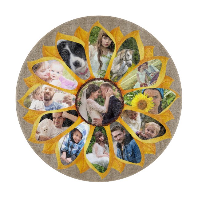 Planche À Découper Collage photo famille Sunflower Burlap 13 Photos F (Devant)