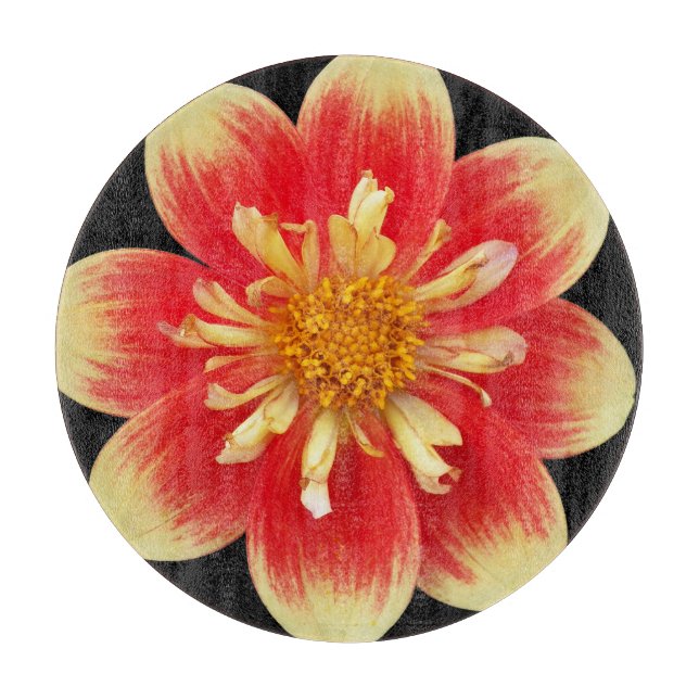 Planche À Découper Collarette orange et jaune Dahlia Floral (Devant)