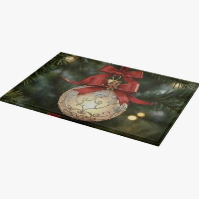 Planche À Découper Collection d'ornements de Noël élégants avec nœud  (Glass Cutting Board – 5 different sizes. 100% food safe.  tempered glass Non-skid rubber feet. 
)