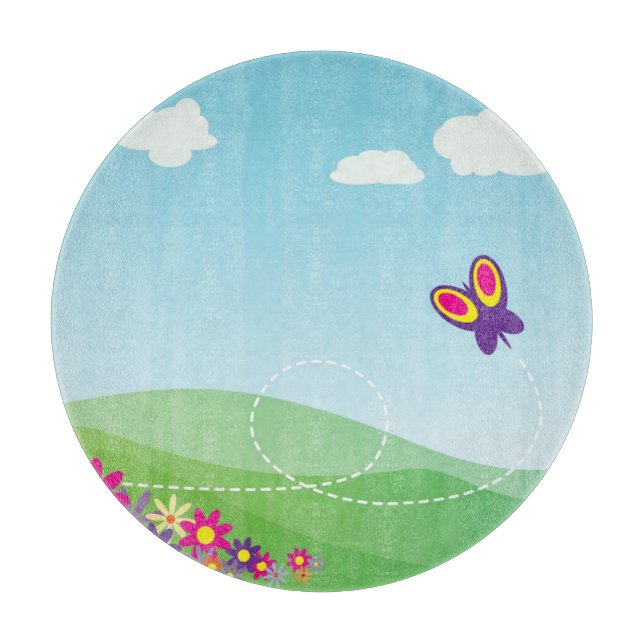 PLANCHE À DÉCOUPER COLLINE AVEC BOUTEILLE ET FLEURS (Devant)