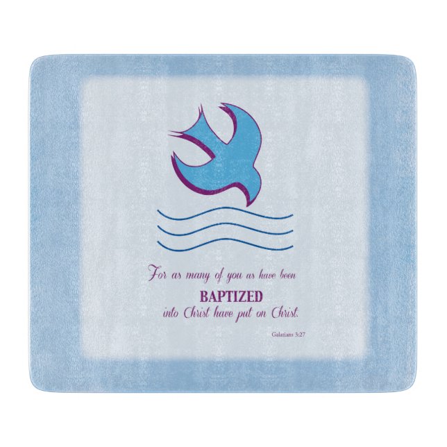 Planche À Découper Colombe de baptême d'adulte sur fond bleu (Devant)