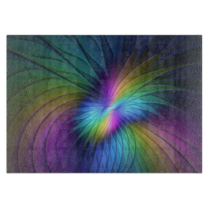 Planche À Découper Coloré Avec Bleu Moderne Art Fractal Abstrait