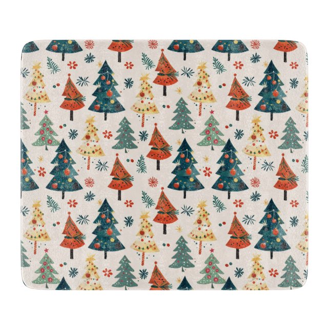 Planche À Découper Colourful Christmas Pine Trees Seamless Pattern (Devant)