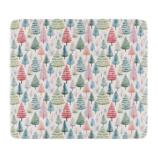 Planche À Découper Colourful Pastel Christmas Pine Trees Pattern (Devant)