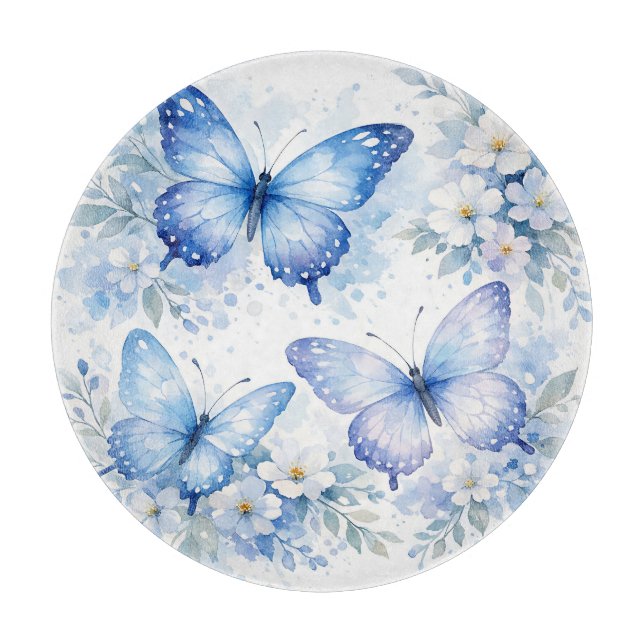 Planche À Découper Composition florale Papillon Bleu (Devant)