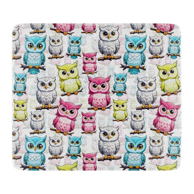 Planche À Découper Conception colorée d'oiseau de hibou  (Devant)