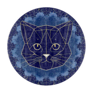 Planche À Découper Conception de chat géométrique entourée d'étoiles