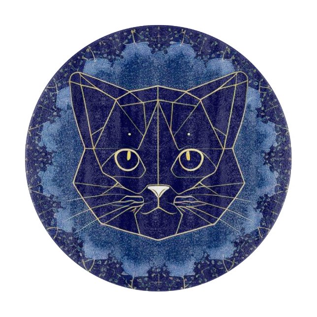 Planche À Découper Conception de chat géométrique entourée d'étoiles  (Devant)