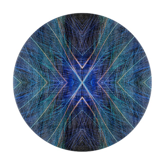 Planche À Découper Conception de plume fractale bleue (Devant)