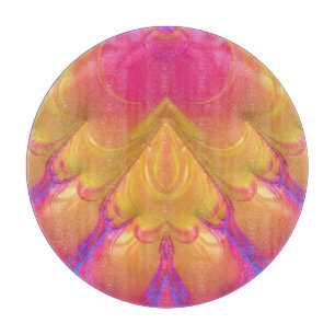 Planche À Découper Conception fractale originale 3D rose, jaune et bl