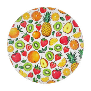 Planche À Découper Conception Motif de fruits colorés