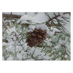 Planche À Découper Cône de pin enneigé I Photographie de la nature en