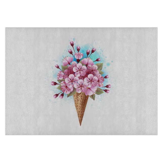 Planche À Découper Cône rose Sakura crème glacée gaufre (Devant)