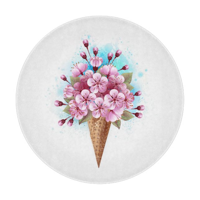 Planche À Découper Cône rose Sakura crème glacée gaufre (Devant)