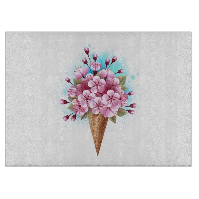 Planche À Découper Cône rose Sakura crème glacée gaufre (Devant)