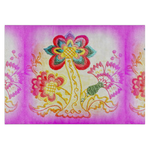 Planche À Découper conseil rose brodé de taille du verre de palmier