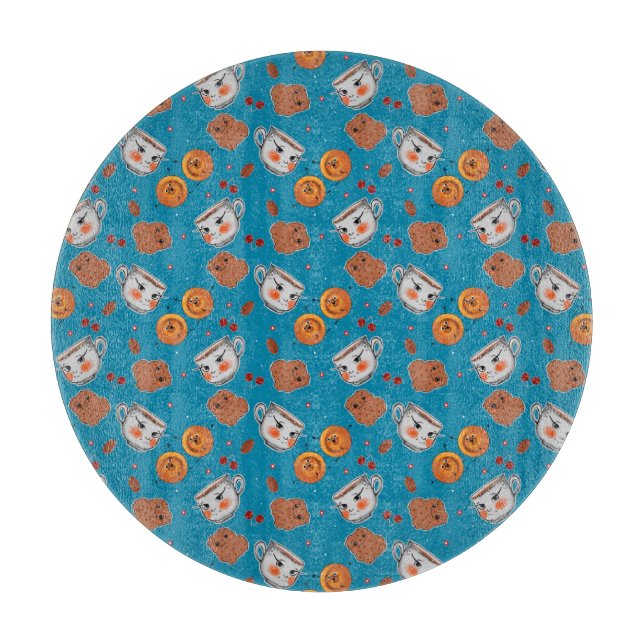 Planche À Découper Cookies, petits pains : motif arrière - plan bleu (Devant)
