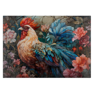 Planche À Découper Coq en Verre Coloré