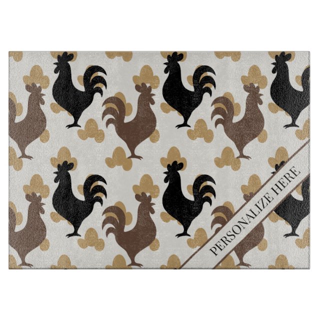 Planche À Découper Coq Motif d'Art Populaire Rustique, Cuisine de Fer (Devant)