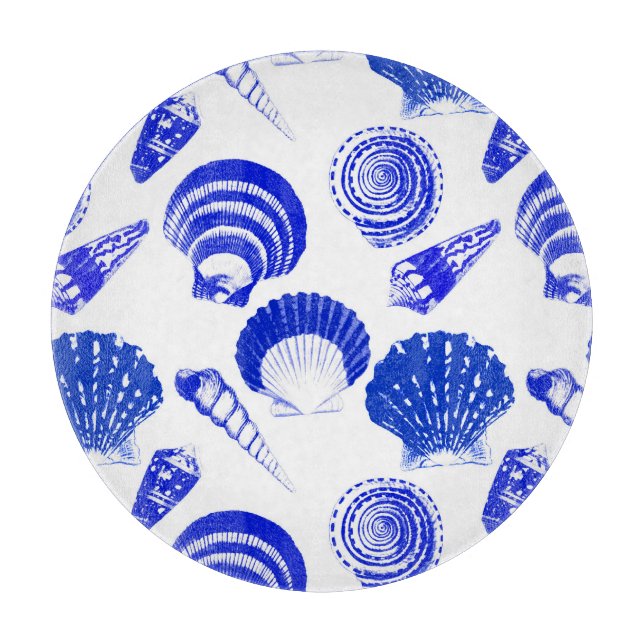 Planche À Découper Coquillages - bleu cobalt sur un arrière - plan bl (Devant)