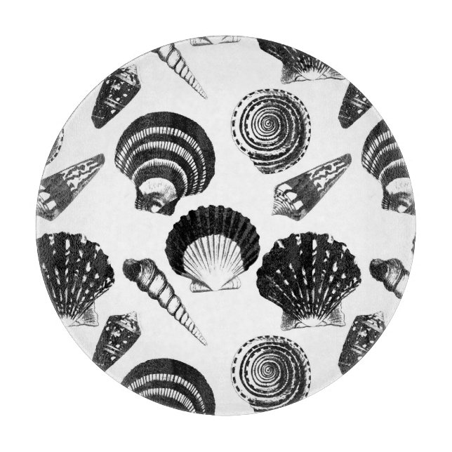 Planche À Découper Coquillages - noir et blanc sur un arrière - plan  (Devant)