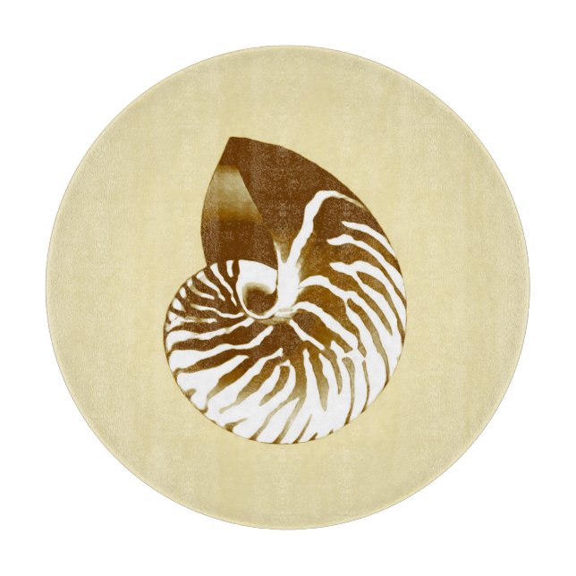 Planche À Découper Coquille de Nautilus - marron, blanc et beige (Devant)