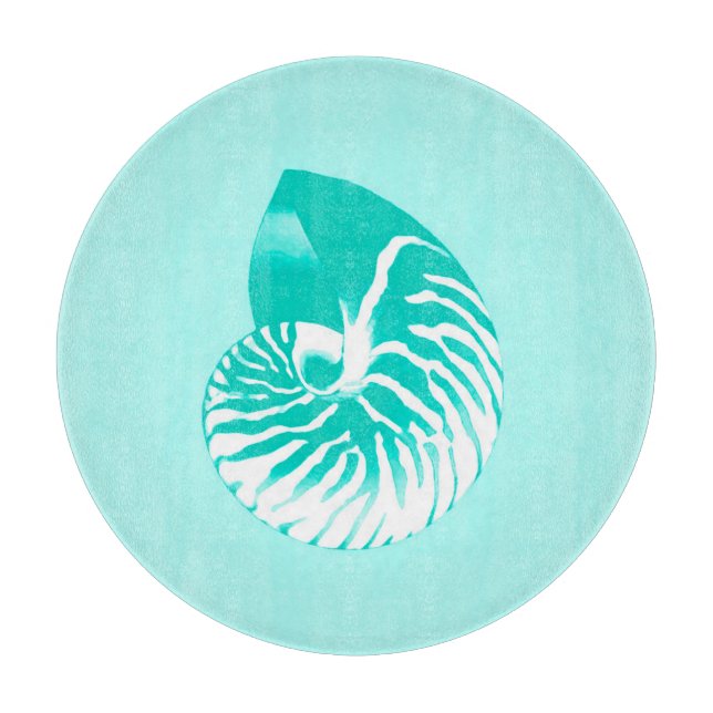 Planche À Découper Coquille de Nautilus - turquoise, aqua et blanc (Devant)