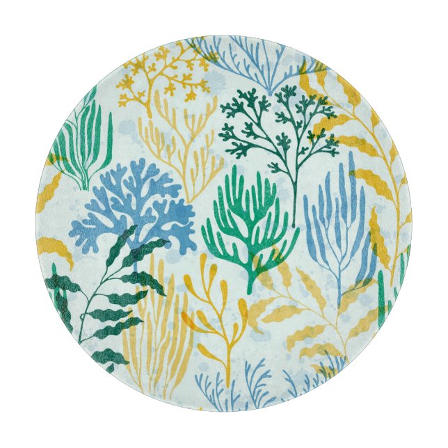 Planche À Découper Corail Reef, Algues Motif sans mer. (Devant)