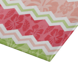 Planche À Découper Corail tropical rose et vert clair Chevron